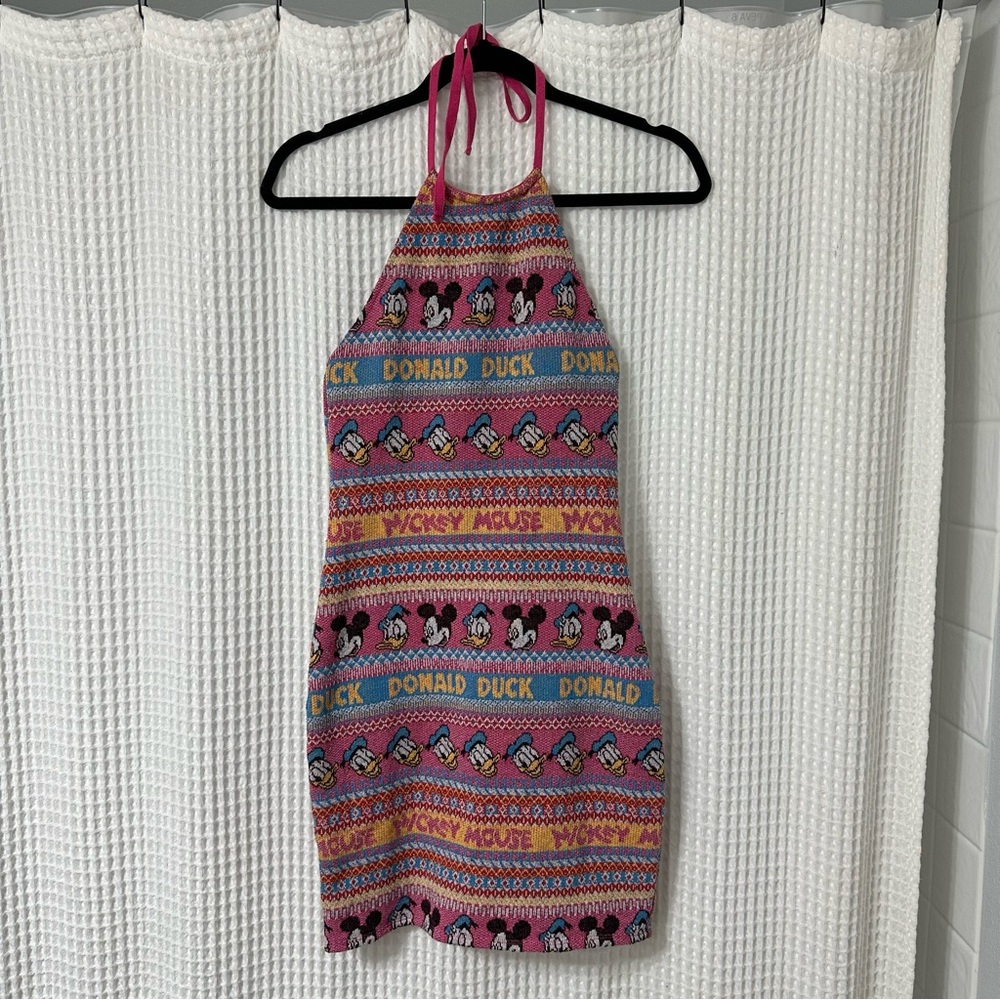 Zara Pink Multicolor Disney Character Halter Mini Dress